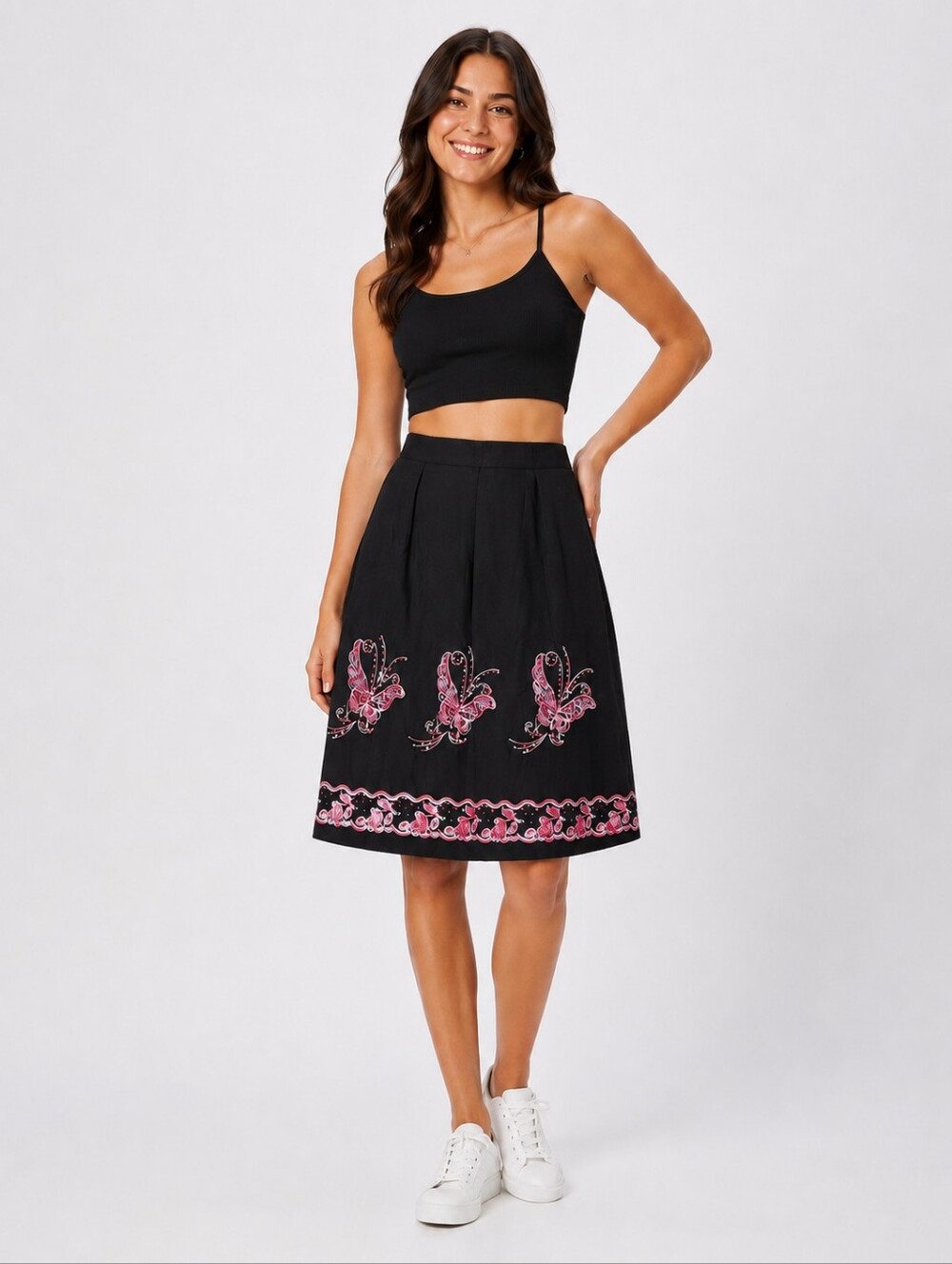 Y2k 90's Fairy core Black Butterfly Embroidered Sequined A-line Skirt XLARGE